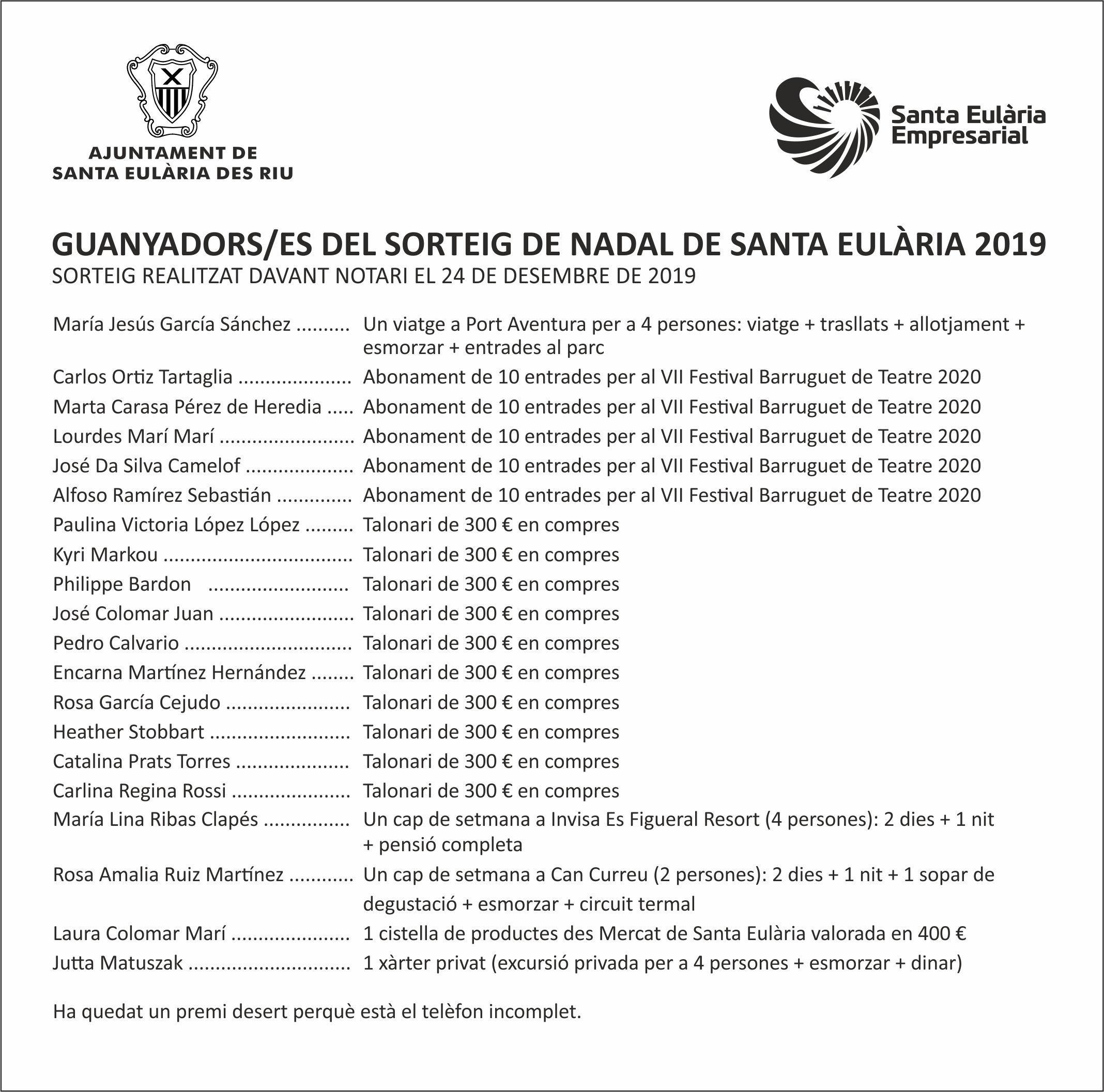 GUANYADORS SORTEIG