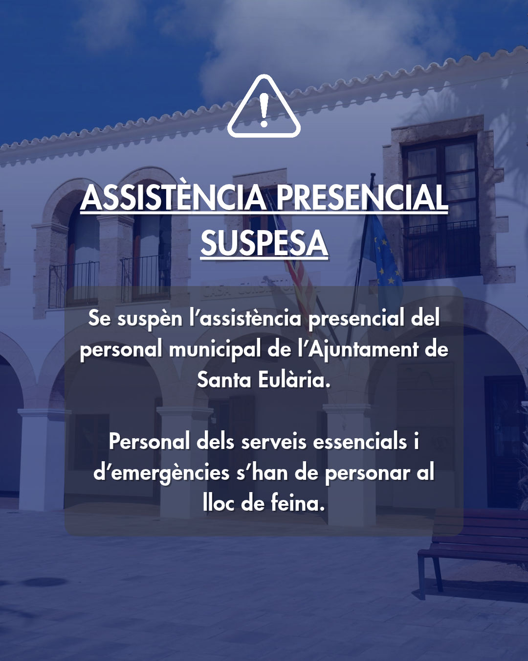 El Ayuntamiento de Santa Eulària suspende la asistencia presencial del personal municipal por la alerta roja por lluvias y tormentas