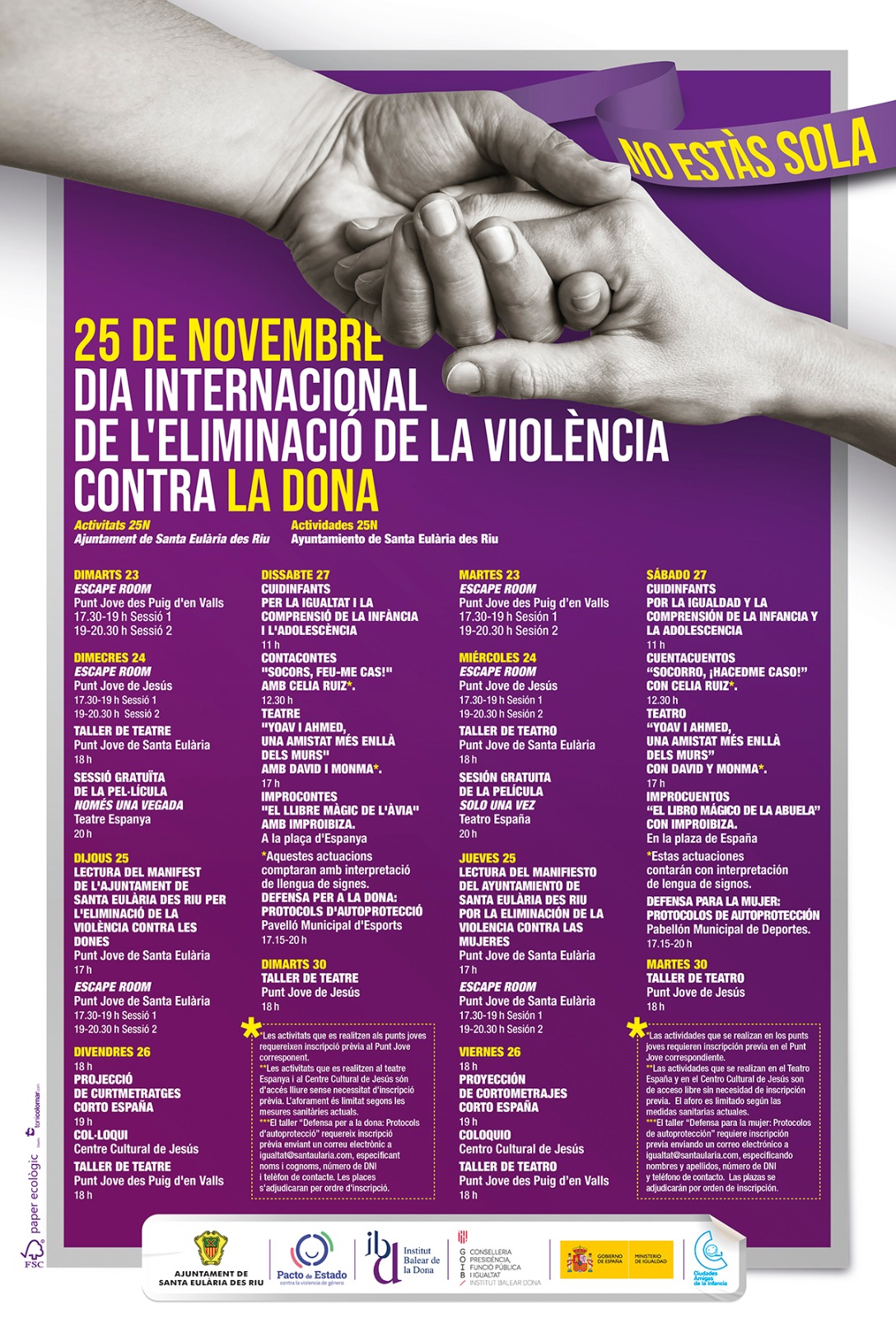 Santa Eulària des Riu organitza activitats juvenils, projeccions i un taller d'autodefensa amb motiu del Dia Internacional de l'Eliminació de la Violència Contra la Dona