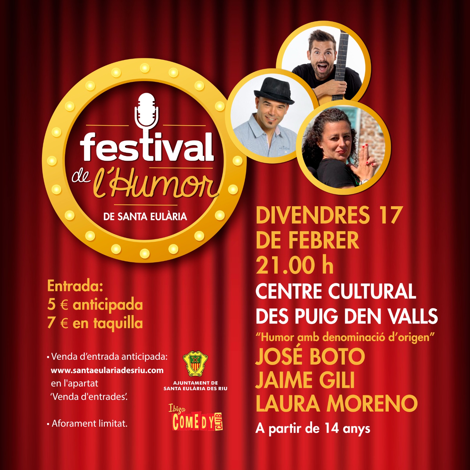 Festival de l'Humor 2023: José Boto, Jaime Gili y Laura Moreno el 17 de febrero en es Puig d'en Valls