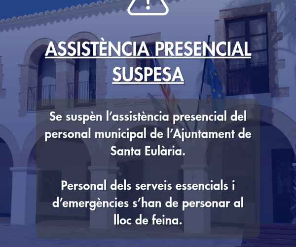 El Ayuntamiento de Santa Eulària suspende la asistencia presencial del personal municipal por la alerta roja por lluvias y tormentas