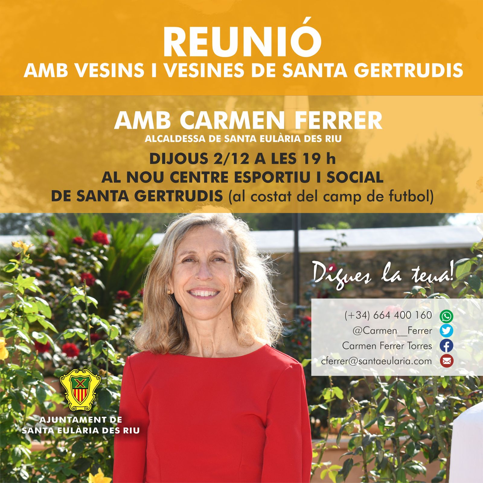 Carmen Ferrer es reunirà amb els vesins de Santa Gertrudis el 2 de desembre