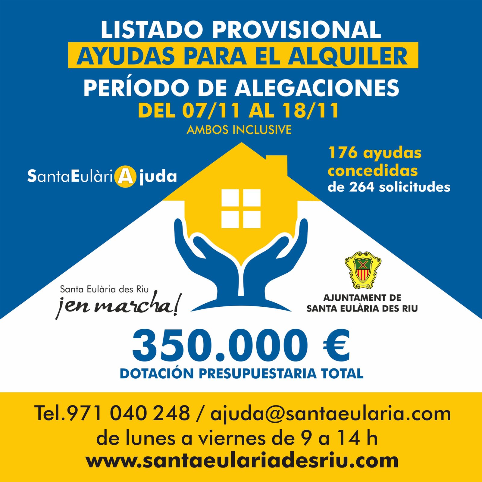 Santa Eulària des Riu provisionally approves 176 rental aids and opens a period to allege the rejections until November 18