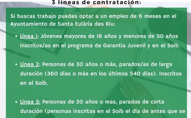 El Ayuntamiento de Santa Eulària des Riu contratará a 10 personas en paro dentro del programa SOIB Reactiva