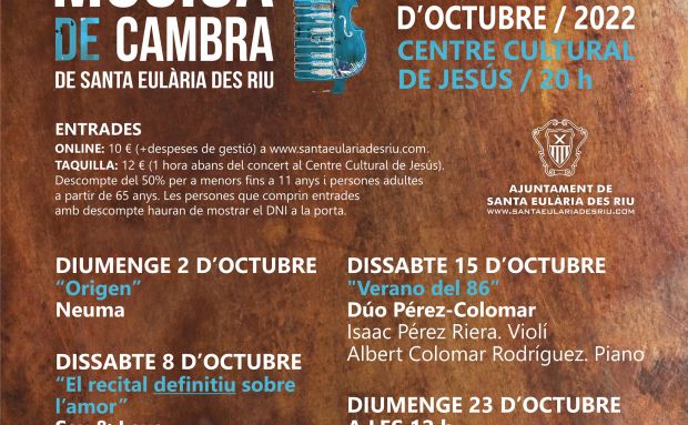 El Centre Cultural de Jesús acogerá en octubre tres conciertos y un cuentacuentos musical en familia del III Festival de Música de Cambra