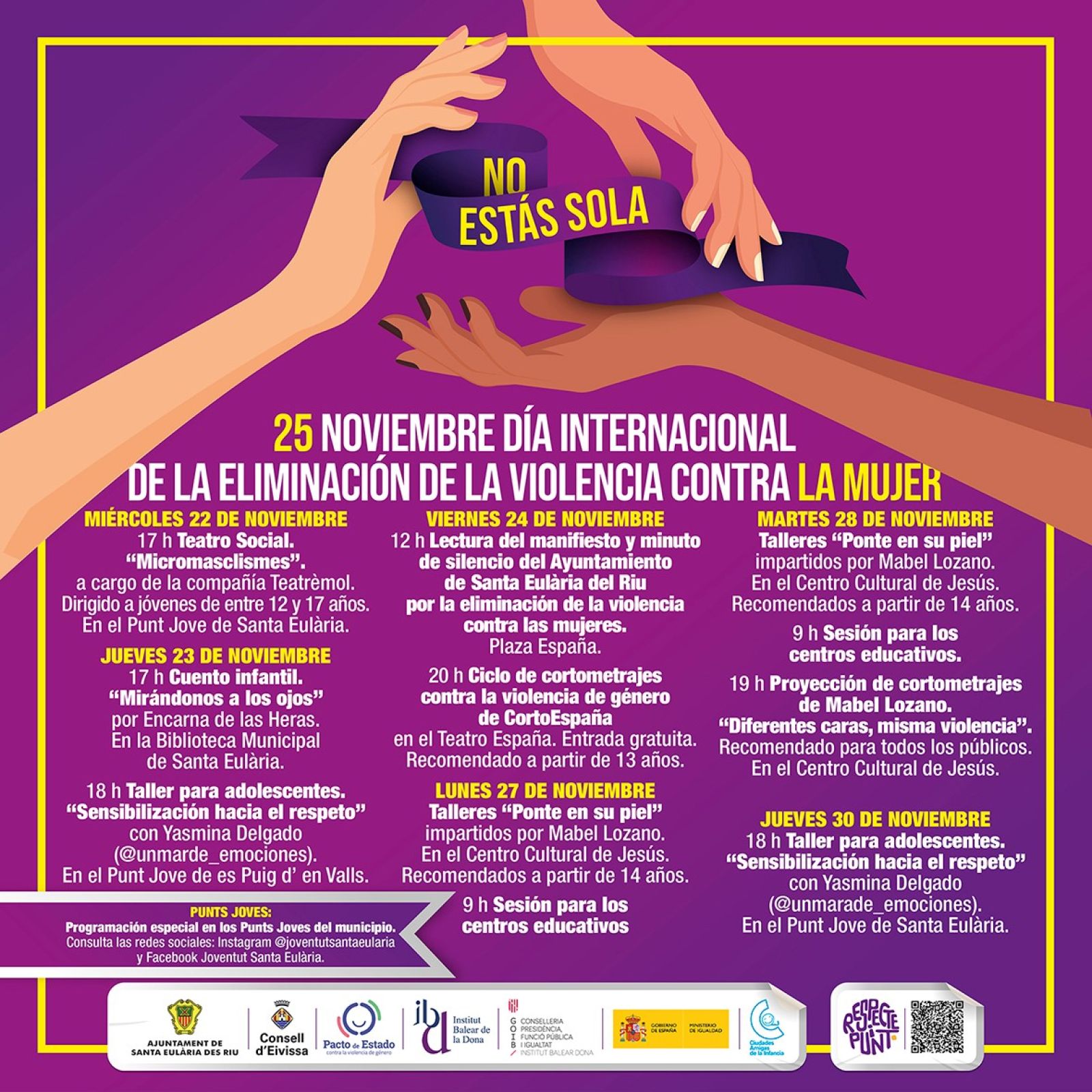 Las actividades del Día por la Eliminación de la Violencia contra la Mujer se centran en talleres para adolescentes y contarán con teatro, cuentos y cortometrajes