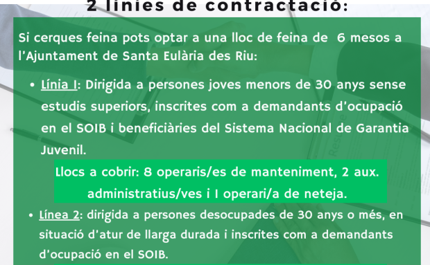 L'Ajuntament de Santa Eulària des Riu i el SOIB inicien el procés per incorporar 21 persones treballadores durant mig any gràcies al programa Reactiva 2023