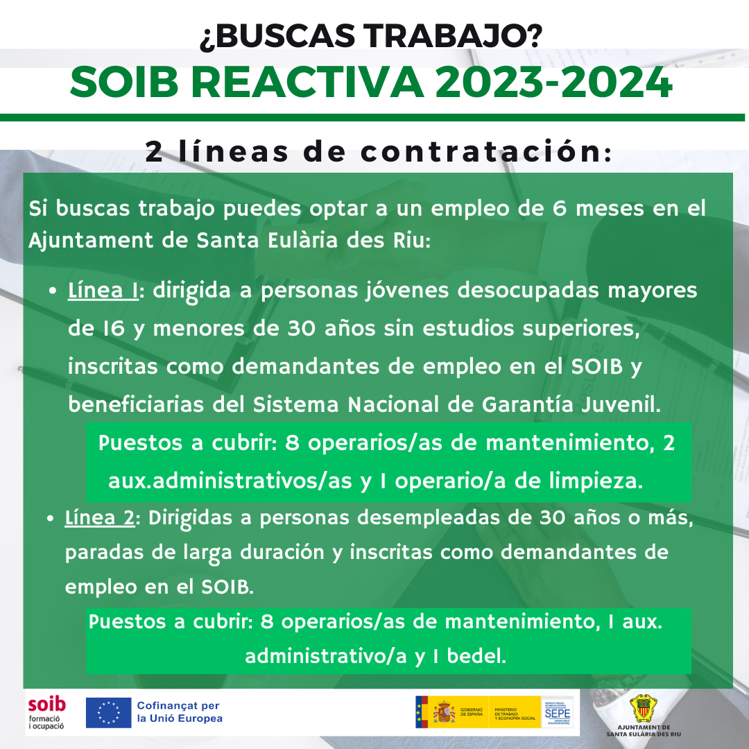 El Ayuntamiento de Santa Eulària des Riu y el SOIB inician el proceso para incorporar a 21 personas trabajadoras durante medio año gracias al programa Reactiva 2023