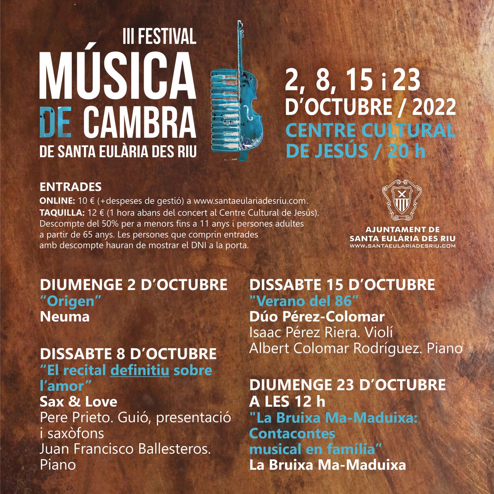 El Centre Cultural de Jesús acollirà a l'octubre tres concerts i un contacontes musical en família del III Festival de Música de Cambra