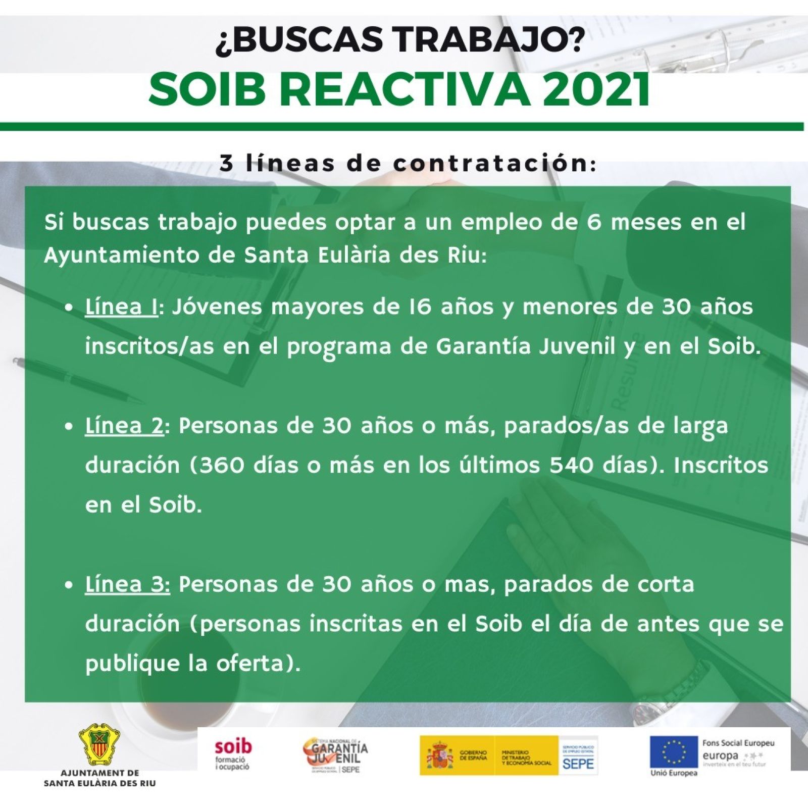 El Ayuntamiento de Santa Eulària des Riu contratará a 10 personas en paro dentro del programa SOIB Reactiva