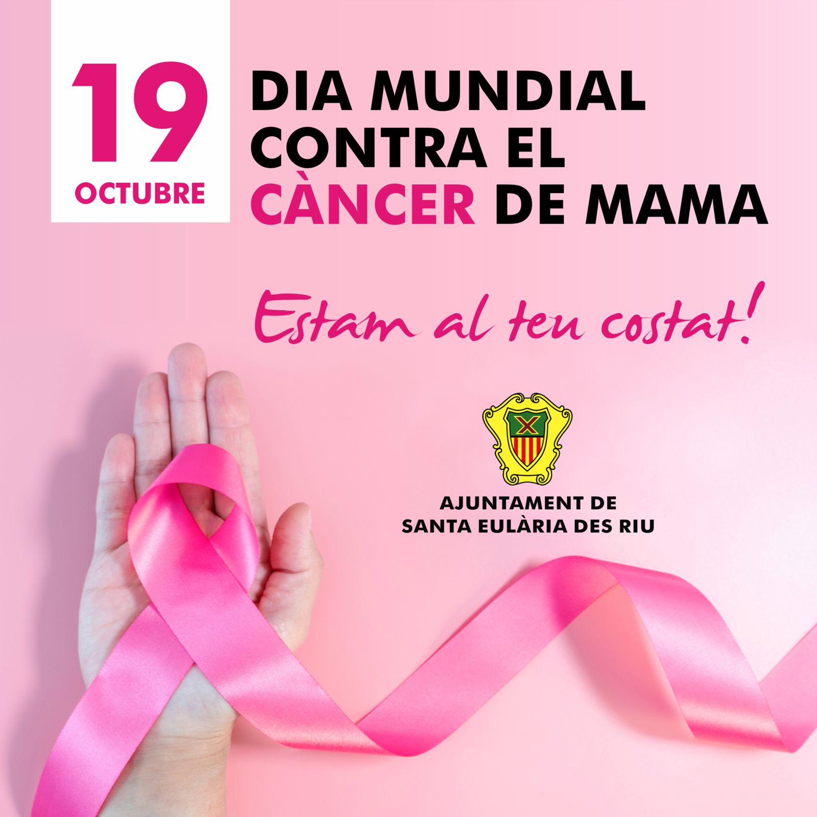 Mesas informativas y luces rosas en Santa Eulària para conmemorar el Día Mundial del Cáncer de Mama   