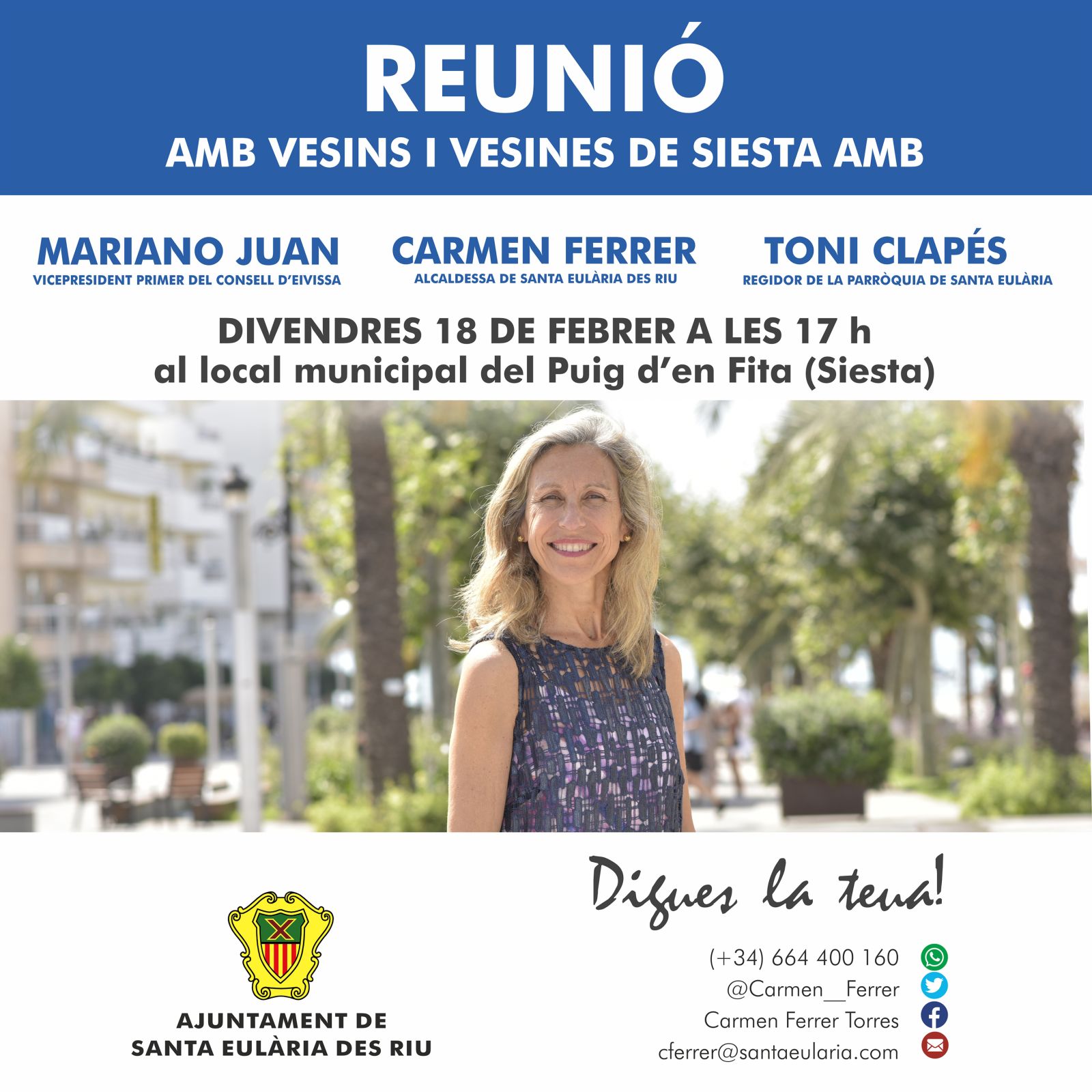 Reunión abierta a toda la ciudadanía en el Puig d'en Fita-Siesta con la alcaldesa, Carmen Ferrer, y el vicepresidente del Consell d'Eivissa, Mariano Juan